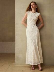 MOTF PREMIUM WOMEN'S ROMANTIC LACE STRUCTURED LONG DRESS, SPRING/SUMMER - Apricot - View 7