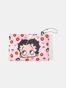 Betty Boop x SHEIN 1 pieza, bolsa de compras plegable con patrón de labios rojos y perro rosa, bolsa de tela impermeable de gran capacidad. - Rosa Pálido - Ver 5