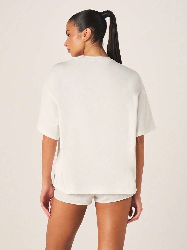 Missguided x Playboy 女性用オーバーサイズグラフィック53アップリケTシャツ、ブループリント、半袖クルーネック、カジュアルコットンティー