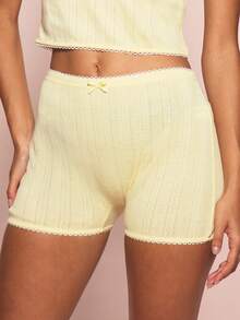 MISSGUIDED 女士镂空针织吊带背心和热裤睡衣套装，黄色两件套 - 彩色 - 查看 6