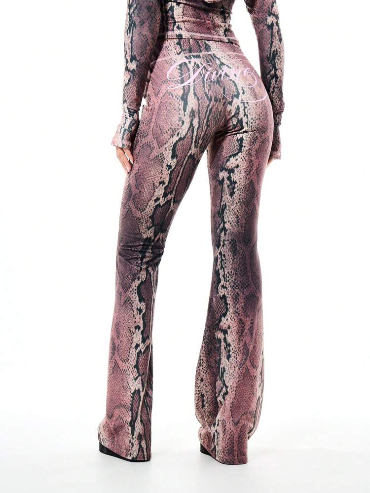 SUMWON WOMEN Snake Print Low Rise Flare Pants