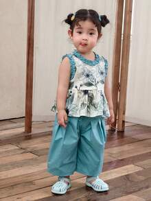 Dazy Kids Infant/Toddler Girls' Vacation All-Over Print Korean Style Sleeveless Shirt & Pants Set - Baby Blue - View 4