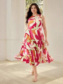 MOTF PREMIUM PLUS SIZE FLORAL PRINT ASYMMETRICAL NECK DRESS, SPRING/SUMMER - Multicolor - View 5