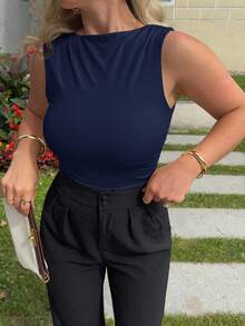 Jeta Ari Solid Ruched Tank Top - Navy Blue - View 6