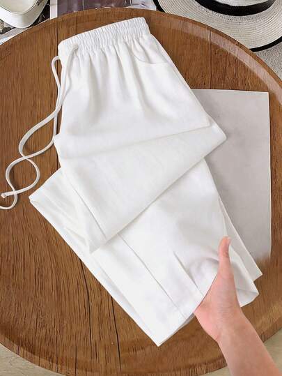 Rusticease Casual damesbroek in effen kleur met minimalistische look, zakken en trekkoord