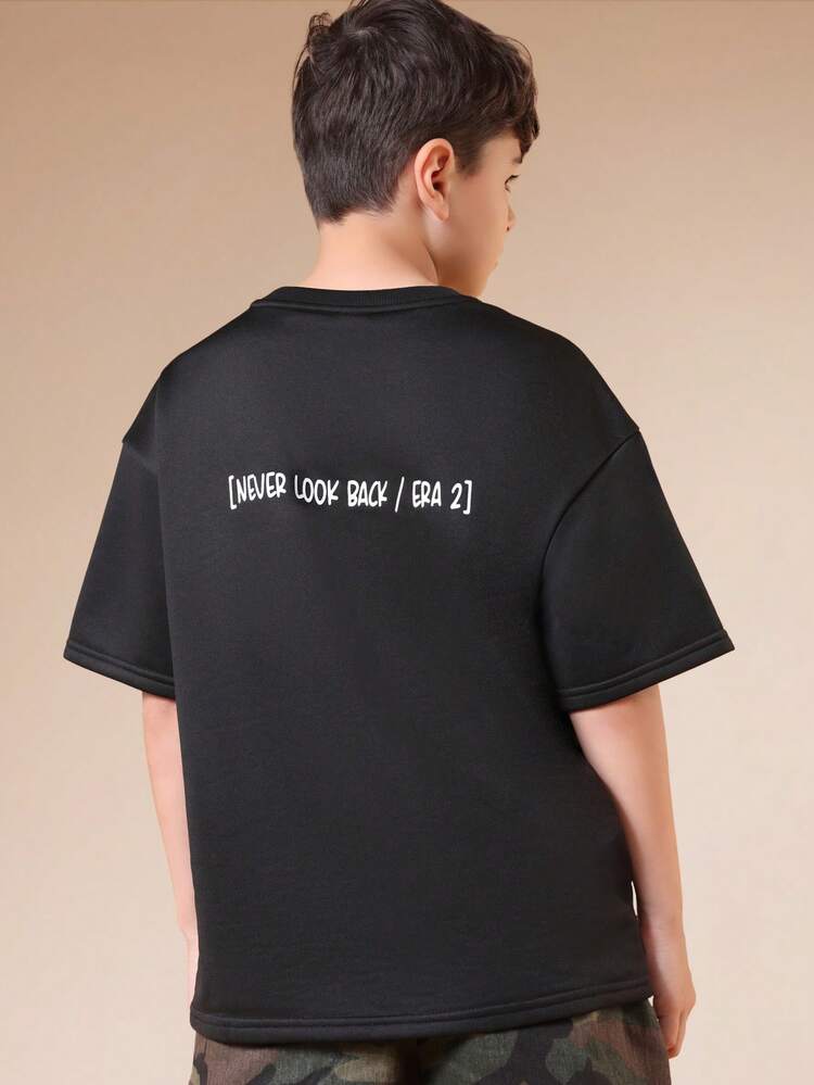 Black Crew Neck Tee With Back Print