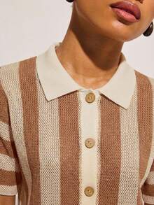 COSMINA Áo len ngắn tay kẻ sọc phối màu phong cách thường ngày dành cho nữ, thích hợp cho mùa hè. - Nhiều màu - Xem 2