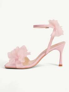 CUCCOO CHICEST 女士春夏仙女风粉色花朵装饰方头细跟字带搭扣高跟凉鞋，8.5厘米，性感约会婚礼度假派对鞋 - 粉色 - 查看 4