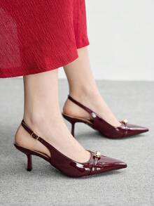 CUCCOO BIZCHIC Elegant Burgundy Pointed Toe High Heel Pumps For Commuting - Burgundy - View 4
