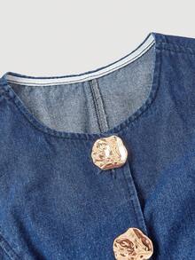 SHEIN MOD Women's Fashion Camisole & Pleated Denim Skirt Set - Blue - View 5