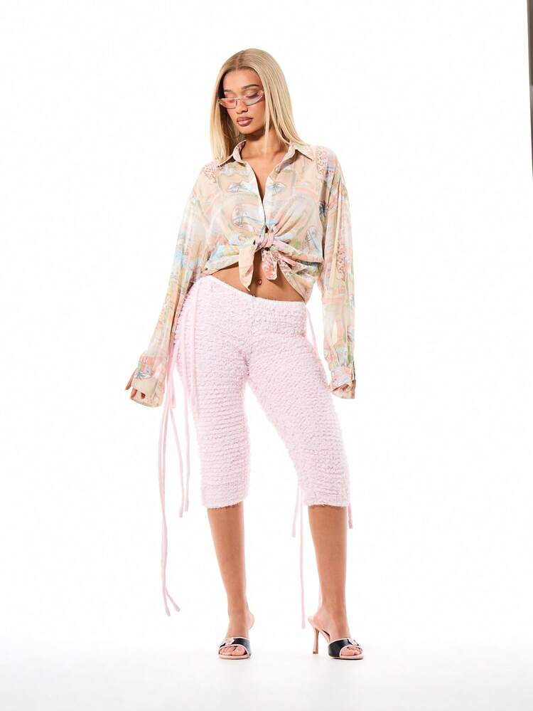 SUMWON WOMEN Vintage Print Collared Blouse With Tie Detail