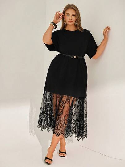 Auralis Plus-Size Long Dresses For Women, Faux Two-Piece Dresses, Lace-Trimmed Dresses, See-Through Dresses, Black Dresses, Summer Black Dresses, Elegant And Sophisticated/Elegant Commuting/Office Attire, Siren-Style High-End Banquet Attire, Basic Dresses/Lace-Trimmed/Extra-Long T-Shirts, Mesh See-Through Outfits/Individualistic, Modern, Elegant Y2K Bar/KTV Attire/Music Festivals/Concerts Women Dress Woman Dress Dresses For Woman Curve Zanzea Dress For Women Women Clothes Dress