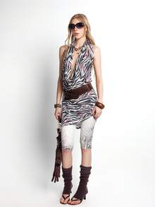 Bloopia Women's Sexy Leopard Print Plunging Neck Sleeveless Dress - Multicolor - View 7