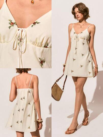 Poéselle 女士法式刺绣吊带裙