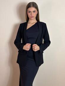 Aless PB 素色青果領西裝外套 - 黑色 - 查看 6