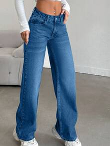 VAQUEROS AZULES DE CORTE Y CINTURA BAJA PARA MUJER, Mujer Alta - azul real - Ver 4
