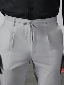 Manfinity Mode 男士休闲百搭纯色西装裤 - 灰色 - 查看 2