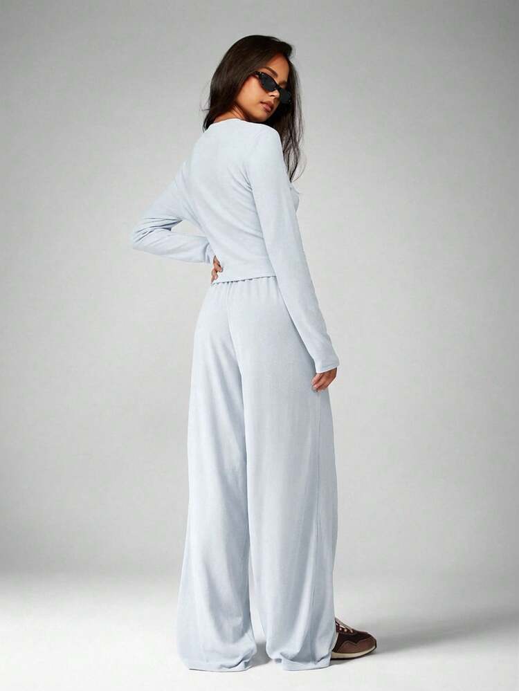 MISSGUIDED Button Up Cardigan With Wide Leg Pants