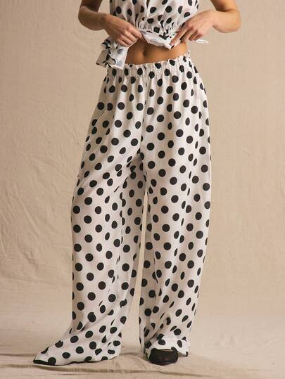 MUSERA Pantalones de pierna ancha con estampado de lunares y cintura elástica, ideales para primavera y verano, cómodos, lindos y perfectos para el día a día, vacaciones y salidas sociales