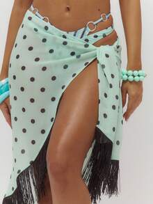 Musera Resort 雪纺波点流苏中长纱笼，夏季泳装罩衫，沙滩度假日常性感可爱旅行 Bambola - 綠色 - 查看 5