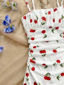 SHEIN Tween Girls' Summer Casual Cherry Print Camisole Dress - Multicolor - View 4