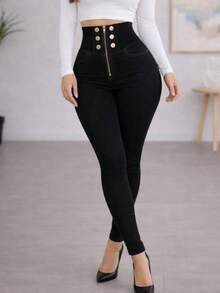 Adjusted Ribbon Type Mix Pants. Stretch. And Elastic Mixing - Black - View 6
