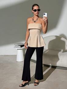 Lavishia 简约无肩带A字型上衣，时尚百搭 - 杏色 - 查看 3