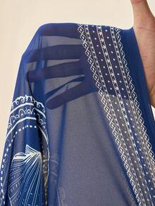 Zivah 2026 Women's Casual Beach Vacation Sheer Chiffon Coverup With Underwater Animal & Print, Pants Style - Blue - View 8