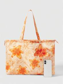 ROMWE Fairycore 1796052 女士时尚印花图案防水大容量手提包 - 橘色 - 查看 3