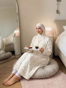 DAZY Textured Chiffon Fabric All-Over Allover Print Loose Women Nightgown - White - View 6