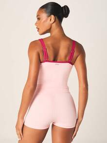 Missguided x Playboy Double Strap Fitted Cami Tank Top With Contrast Trim Athletic Sleeveless Summer Active Workout Top - Pink - View 2