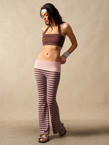 VARSIVA Quần ống loe kẻ sọc dáng rộng dành cho nữ, có cạp gập xuống, kiểu legging. - Nhiều màu - Xem 10