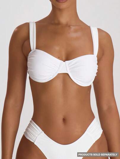 Musera Resort Underwire Thick Shoulder Ruched Cup Bikini Top Swim Vacation Holiday Summer Travel Beachwear Basics Hen Do Wedding Bridal Bachelorette Swimwear Solid Colour Resort Core