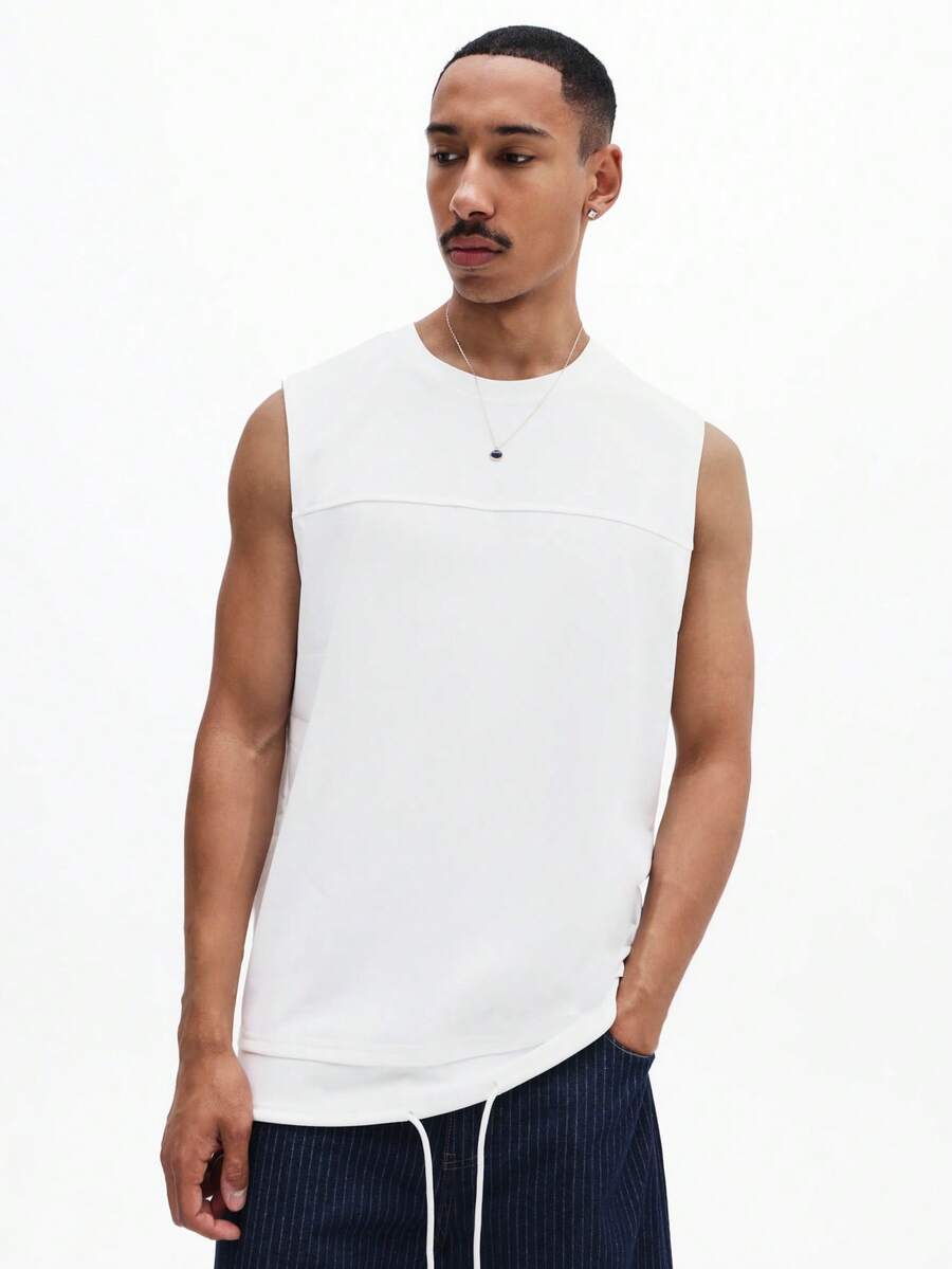 SUMWON Men's Sleeveless Tank Top With Chest Pocket Detail Crew Neck Casual Summer Essential - White - View 1