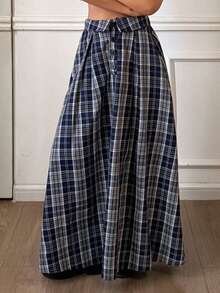 DAZY 女士格子休闲百搭约会旅行迷你裙 - 藍白色 - 查看 5