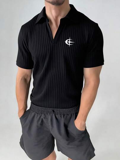Manfinity Sport PWRUP 男士几何印花短袖罗纹 Polo 衫