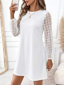 SHEIN Clasi 女士薄纱长袖纯色迷你连衣裙 - 白色 - 查看 8