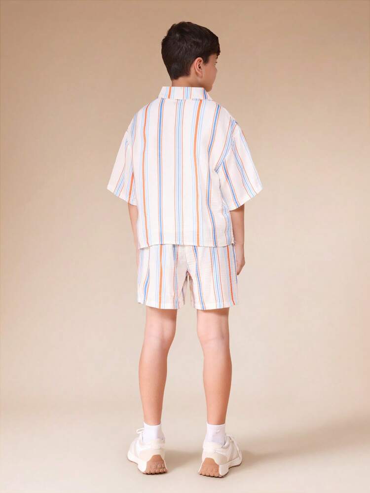Striped Shirt And Shorts Set