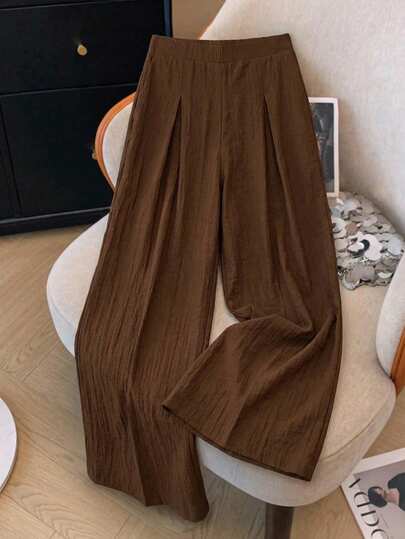 Modelyn 大码女式纯色弹力腰褶皱阔腿宽松休闲裤