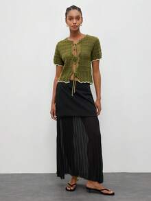 Maija Versatile Mesh Knit Crew Neck Short Sleeve Cardigan - Green - View 4