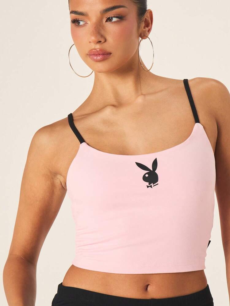 Missguided x Playboy Women's Scoop Neck Cami Top With Lace Up Back Detail And Thin Straps For Summer Casual Wear