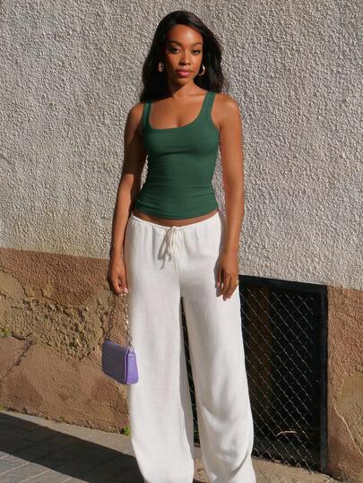 Yess Loren 女士休闲百搭纯色绿色背心