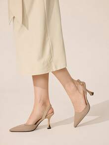 CUCCOO BASICS Women's Light Edition Pointed Back Lift Buckle Wine Glass And High Heels Popular Fashion Elegant Banquet Prom Party Outdoor Comfortable Shopping Dating Daily Commuter Birthday Gift Wedding Shoes Four Seasons Nude Fabric High Heel Shoes - Apricot - View 4