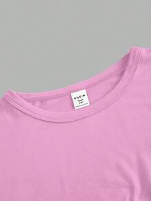 SHEIN Girlism Áo thun dệt kim dáng ôm, cổ tròn, tay ngắn cho nữ tuổi teen, nhiều màu - Nhiều màu - Xem 5