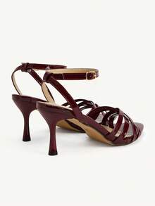 CUCCOO CHICEST Classic Simple Fashion Sexy High Heel Sandals Strap Combination Banquet Party Prom High Heel Sandals - Burgundy - View 9