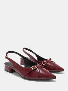 CUCCOO CURVES Women's Pointed Toe Buckle Design Everyday Versatile Fashion Wide Fit High Heels - Red - View 7