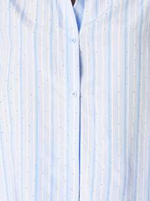 MISSGUIDED Women's Striped Diamante Short Sleeve Button Down Shirt With Collared Neckline And Vertical Blue Stripes Casual Summer Blouse - Blue and White - View 2