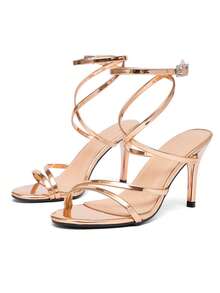 CUCCOO SZL Sandalias de tacón alto y plataforma con tira de tobillo con rhinestones para mujer, adecuadas para citas, reuniones, fiestas, bodas y otras ocasiones - Champán 5 - Ver 6