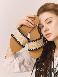 Styleloop Stylish Woven Sandals With Flat Bottom, Comfortable Mules Sandals, Holiday Style Sandals, Flat Sandals, Beach Sandals Summer - Black - View 7