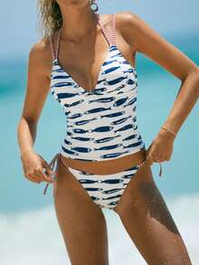 Swim SPRTY 2026 New Spring/Summer Women 2pcs/Set Random Print Swimsuit Vest & Shorts Beach Vacation Casual Swimwear Set - Multicolor - View 3